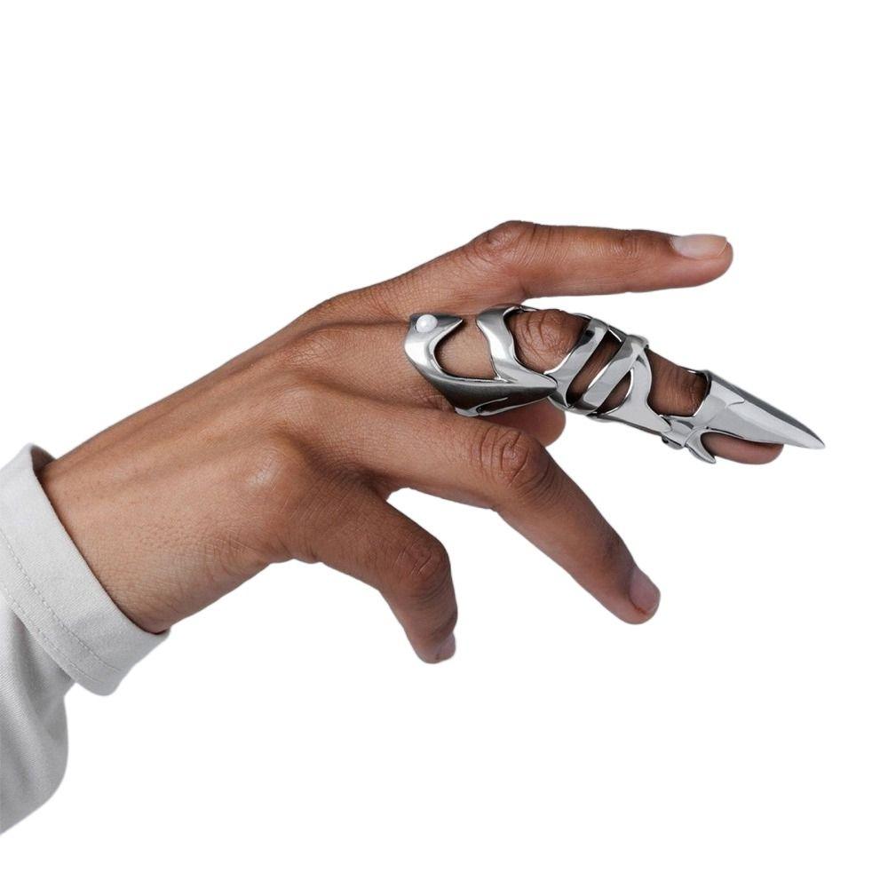 Kamenný šperk Hladký nepravidelný geometrický design kloubového prstenu Kovový exoskeleton Prsten na prst Dlouhý prst Punkový prsten Dlouhý prst