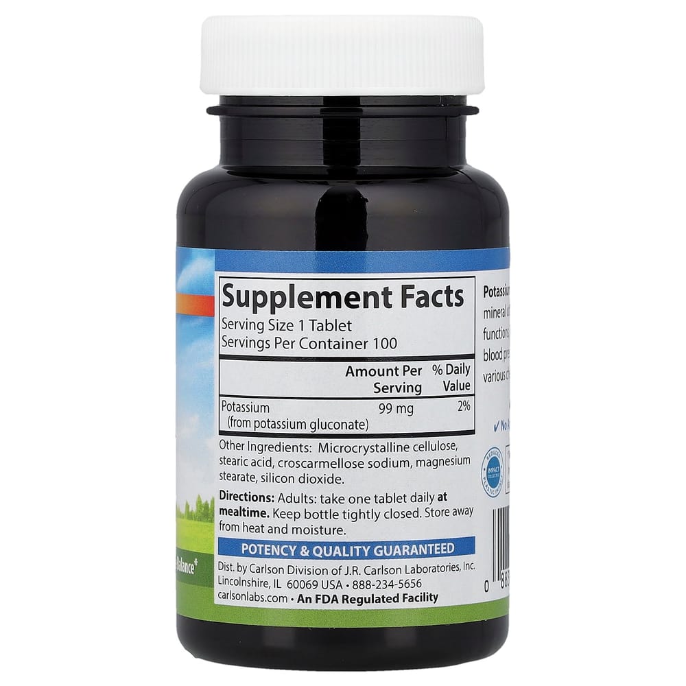 Carlson Labs Potassium 99mg, 100 Tablets