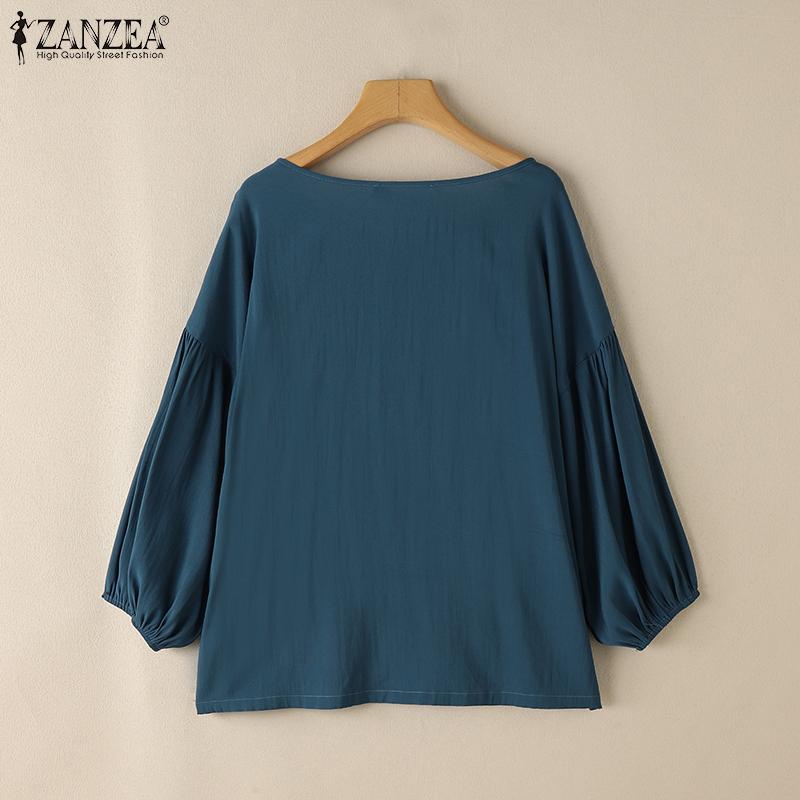 ZANZEA Damen Lässig Rundhals Locker Langarm Überwurf Bluse