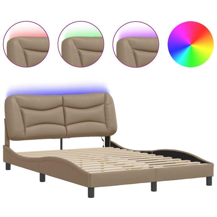 VidaXL Cadre de Lit avec Lumières LED, Lit Rembourré, Lit Double, Lit Adulte de Chambre à Coucher Intérieur, Moderne, 3213924