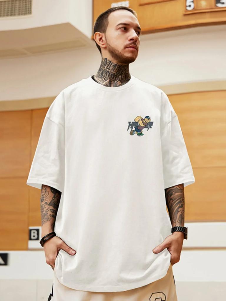 Summer Plus Size American Trendy Brand Cartoon Power Print Sailor T-shirt for Men Loose Cotton Short Sleeves