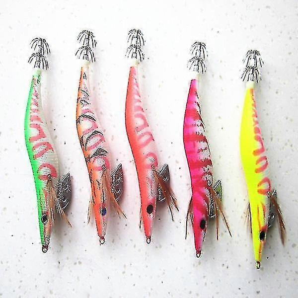 5 Pcs 13.5cm20g Wood Shrimp Squid Lures Bait Bass Hooks