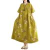 Summer Cotton and Linen Round Neck Short Sleeved Dress for Women