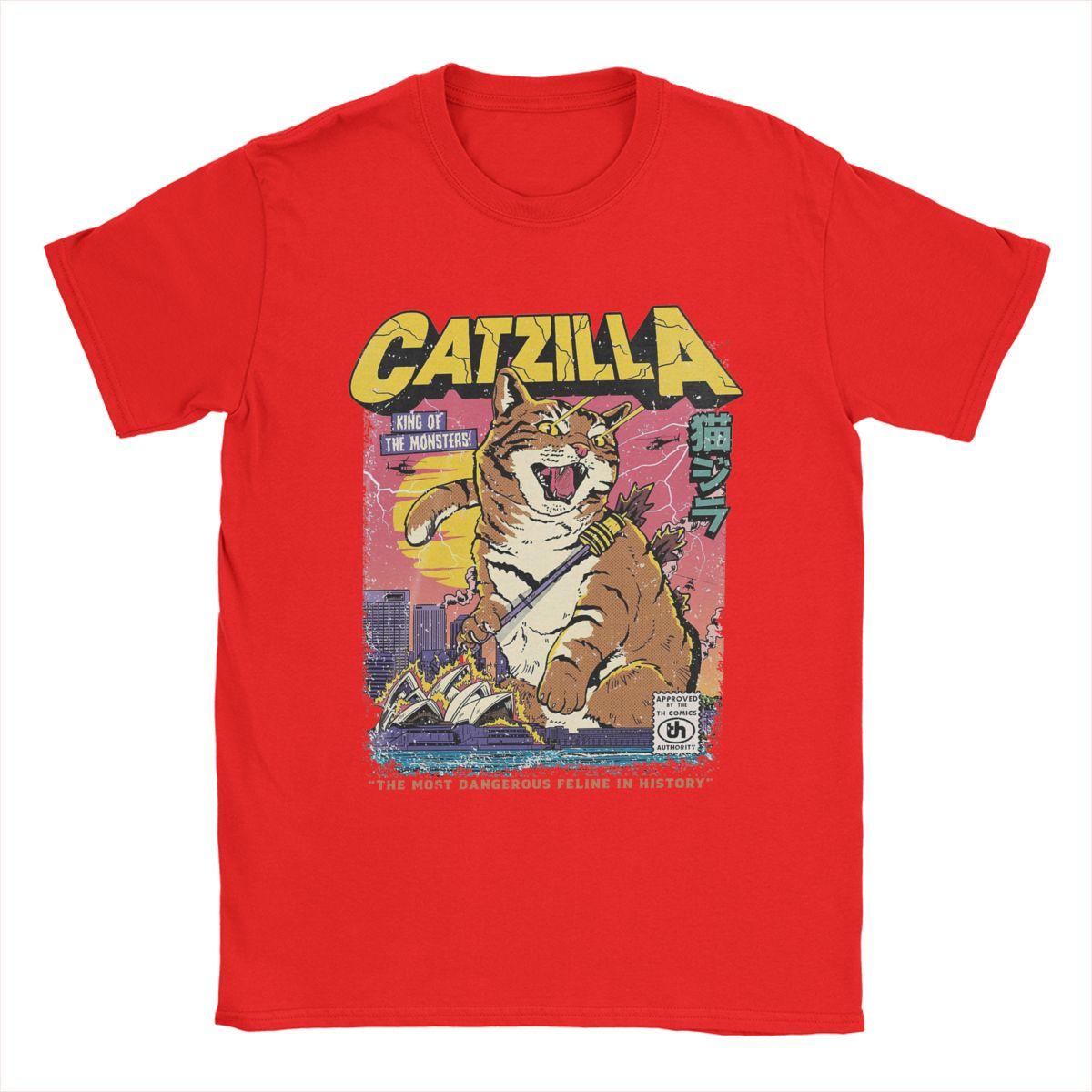 Футболка Catzilla, мужские хлопковые потрясающие футболки с круглым вырезом, футболки с коротким рукавом, оригинальная одежда S