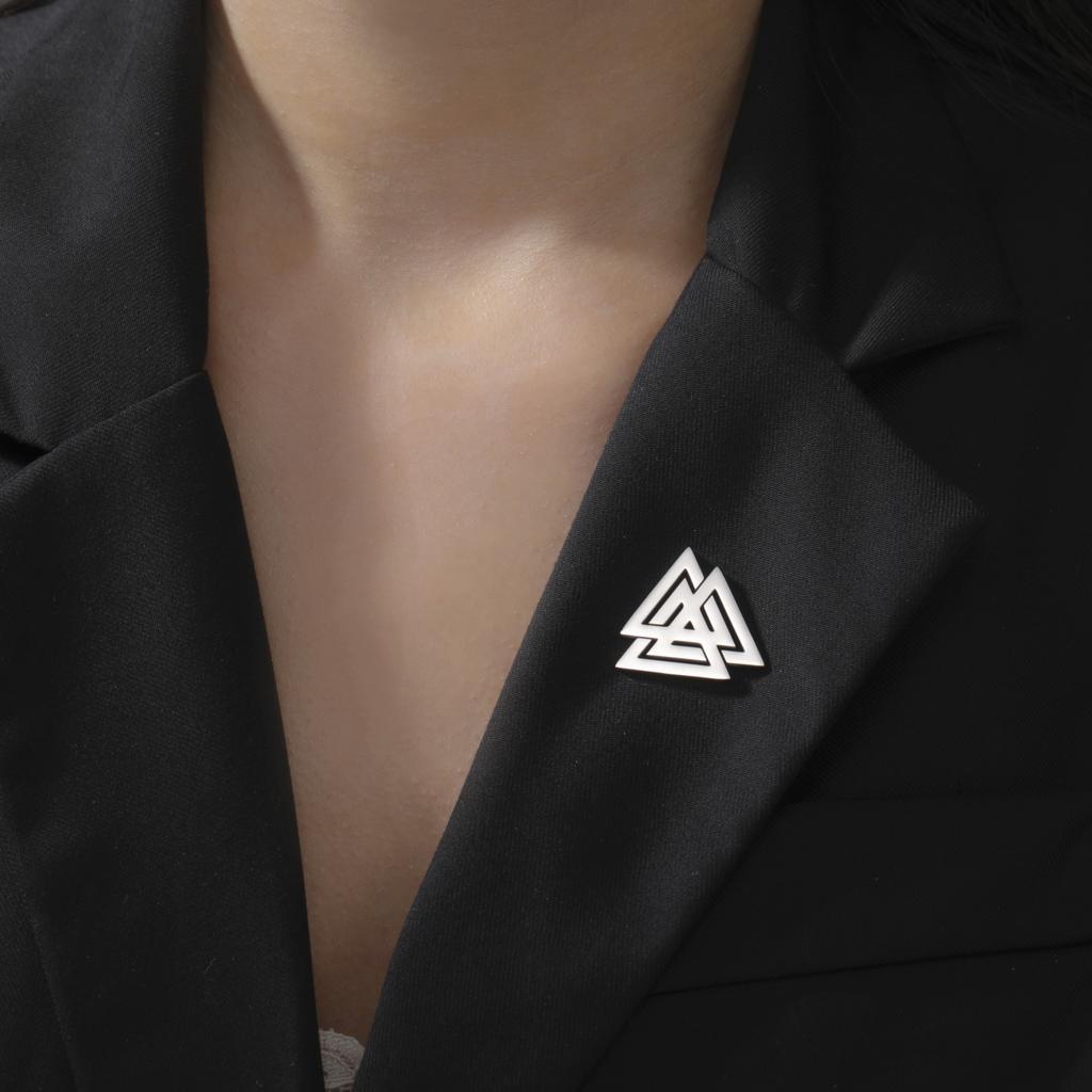 Vintage Triangles Brooch for Women Men Odin Knot Valknut Symbol Pin Stainless Steel Norse Myth Jewelry Amulet Talisman