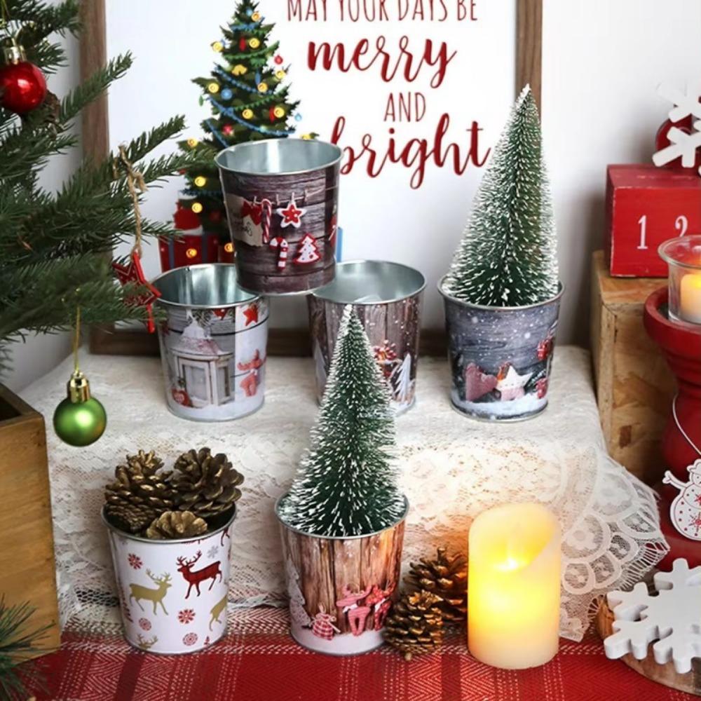 Christmas Bucket Metal Basket Bucket Christmas Decorations Vintage Holder Decor for Indoor and Outdoor Decorative