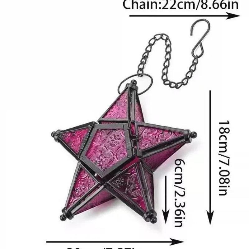 Moroccan Star Hanging Candle Holder – Colorful Lantern for Home & Bar Decor