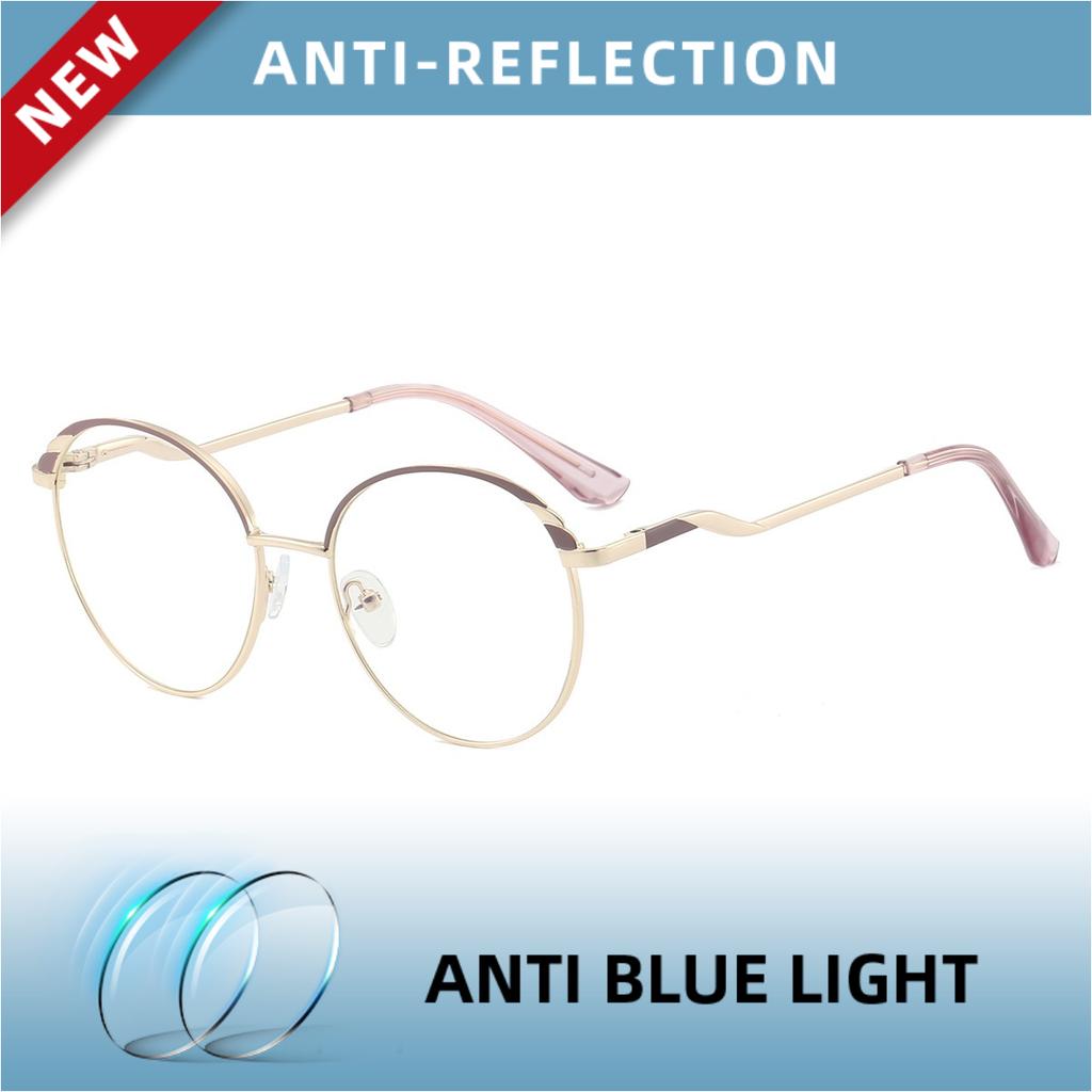 EYORA Fashion Metal Round Full Rim Reading Glasses Anti Blue Ray Myopia and Hyperopia Photochromic Prescription Eyewear Lens