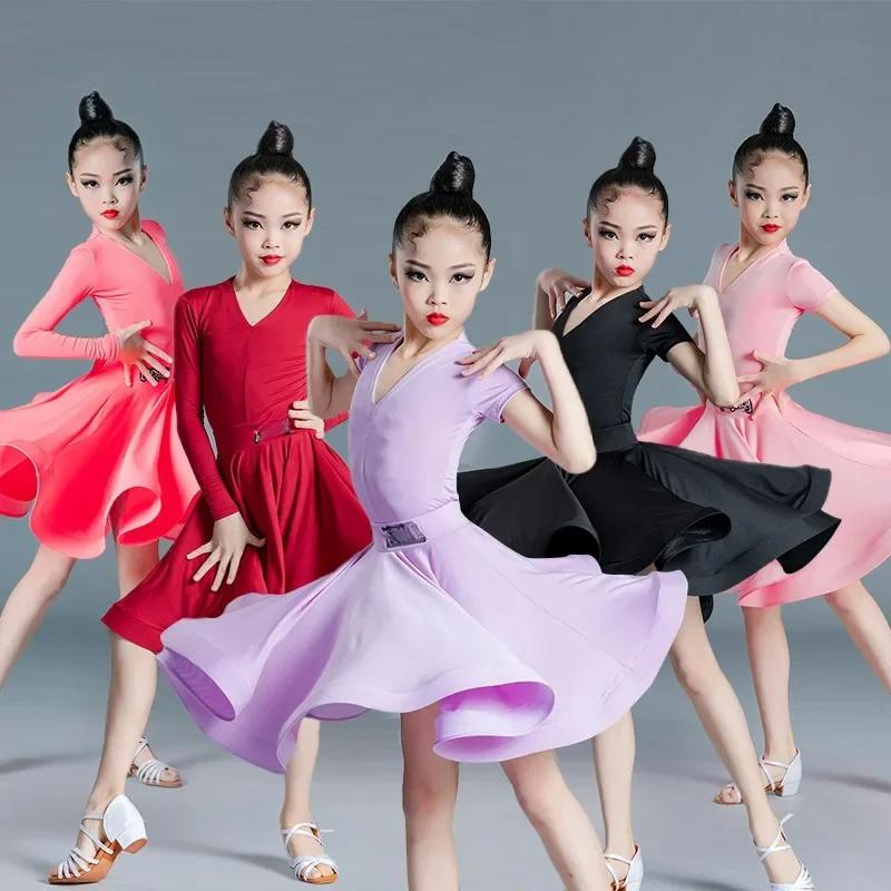 Children's Latin Dance  Girls' Dance Practice Dress Latin Dance Dress Long Sleeve Competition Split Dress Women's Perfo