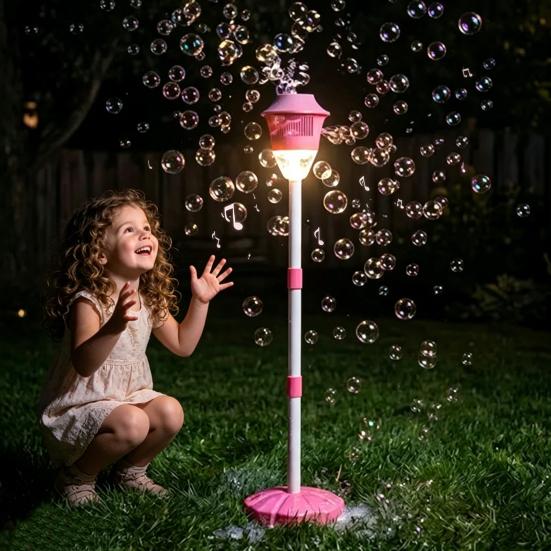 Bubble Machine for Kids 46 Inch Vertical Bubble Maker with Adjustable Height Three-Section Tube Battery Outdoor Bubble Machine with Music Light