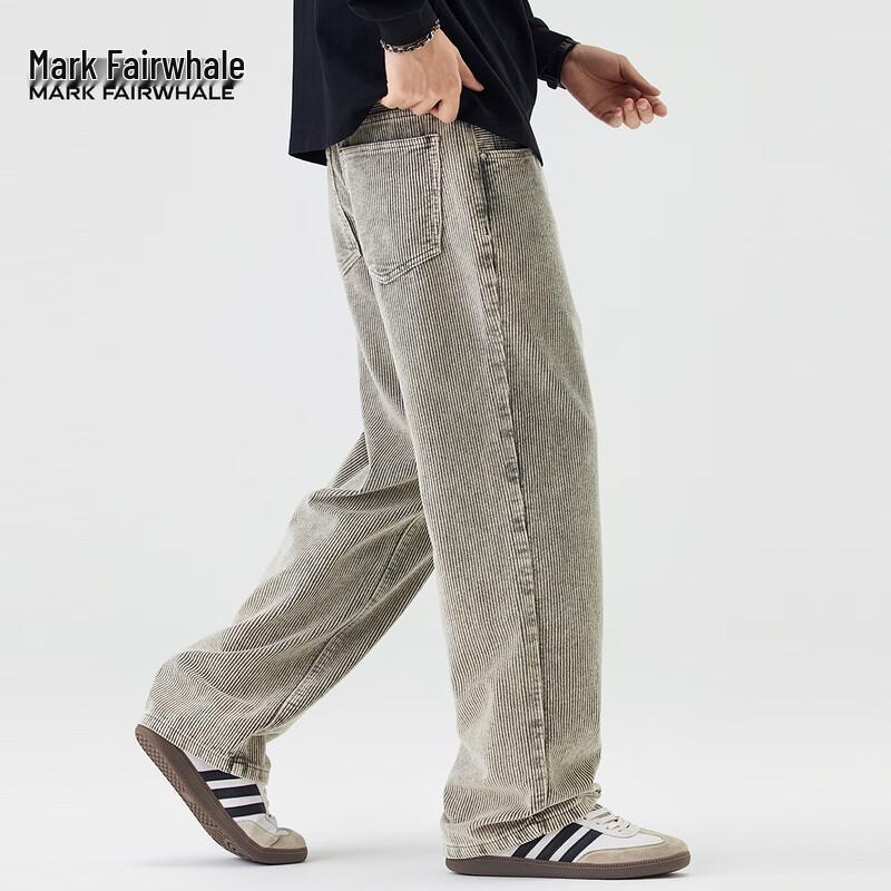 Mark Fairwhale Men's American Retro Loose Straight Leg Washed Denim Jeans