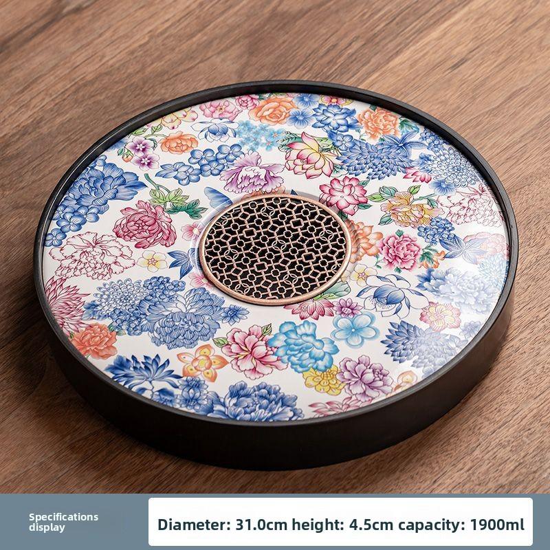 

Round Tea Tray New Kongfu Teaware Household Water Drainage and Storage Small Tea Tray Office Exquisite Ceramic Dry Brewing Tray