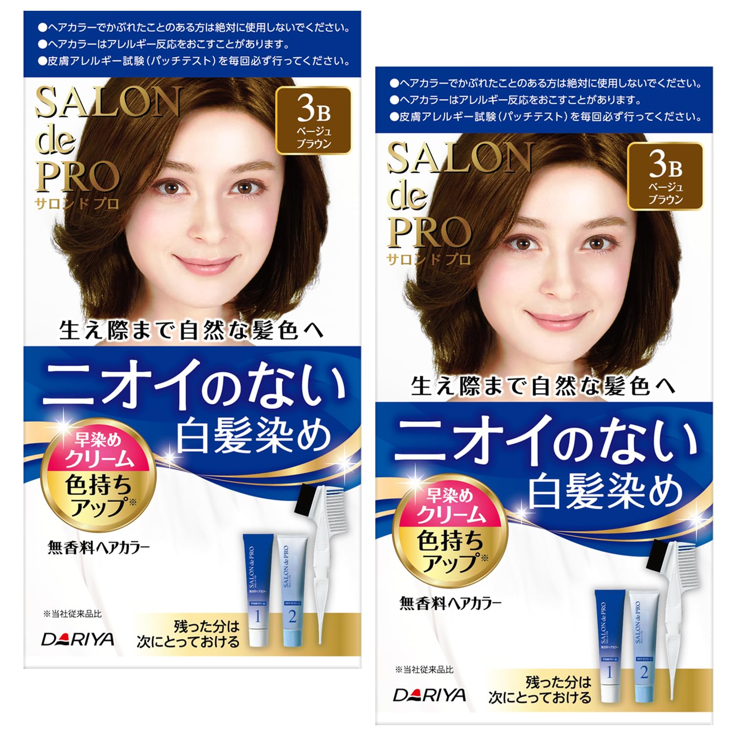 

SALON de PRO Краска для седых волос, без запаха, быстрая краска для волос, крем 3B бежево-коричневый, 2 шт. [Оптовая закупка] [Квази-лекарство]