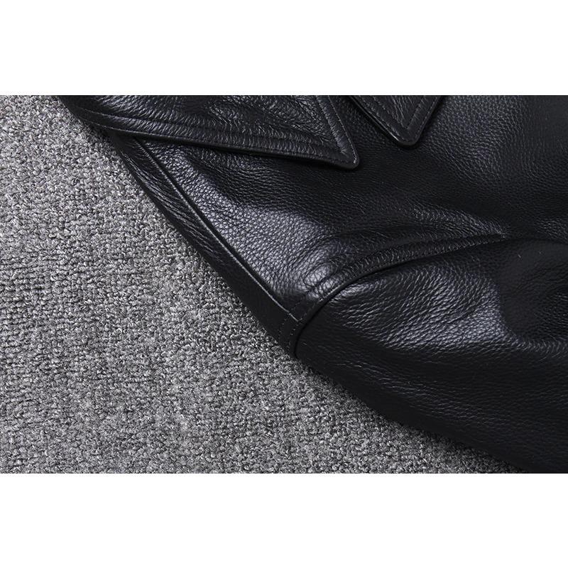 Chinesische Größe Echte Kuhhornschnallen Echte Rindslederjacke Herren Echtledermantel Klassische schwarze Jacke Lässige Lederbekleidung Herbst