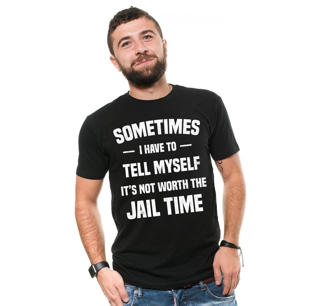 Mens Funny T-shirt Jail Time Humor Funny Tee shirt Anger management Tee S