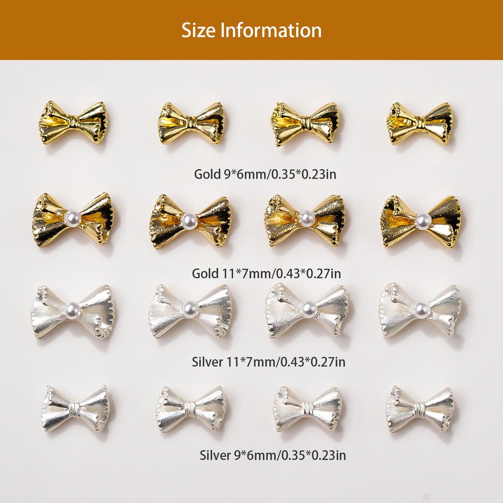 50x Bow Nail Charms French Style Bowknot Nails Art Charms Jewels Supplies Alloy Nails Art Decorations for Acrylic Nails