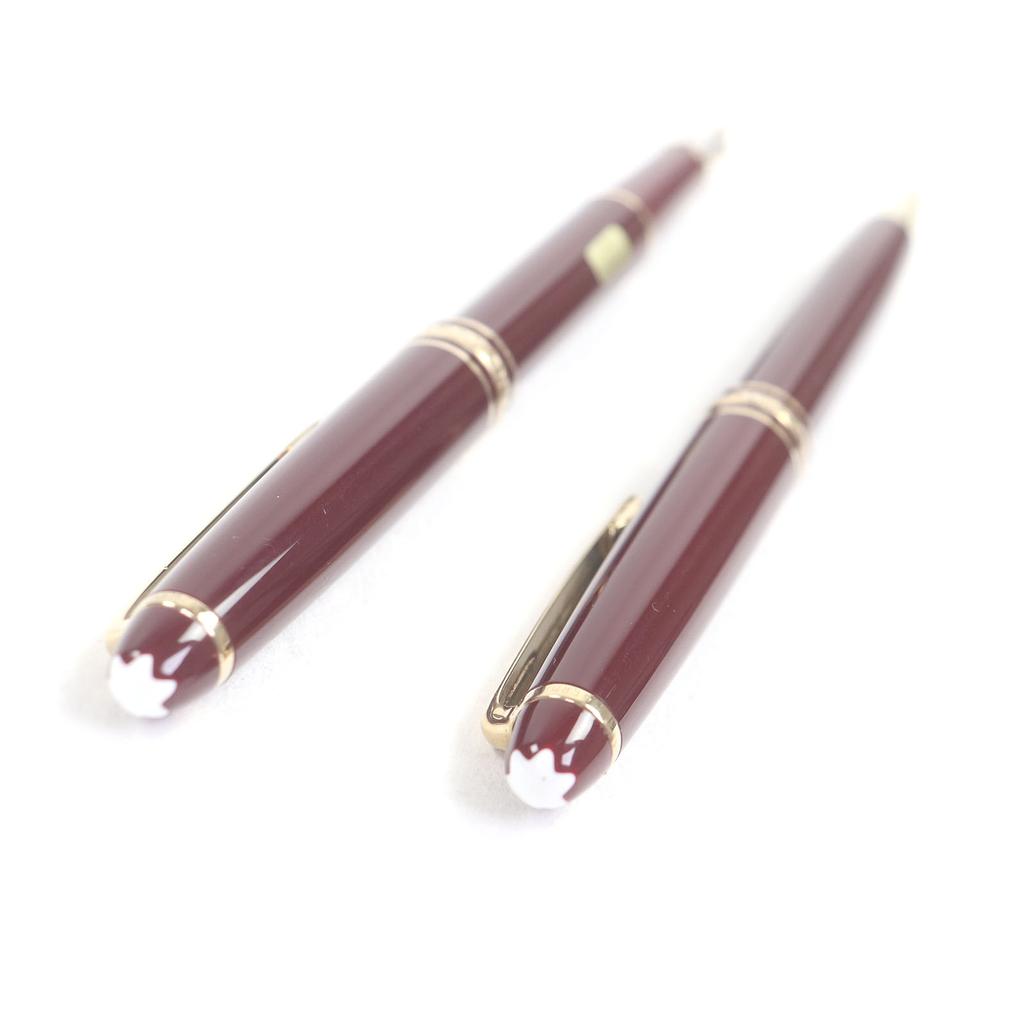 Great MONTBLANC Ballpoint Pen Set of Two Fountain Pens Bordeaux Gold 14K Mens Used