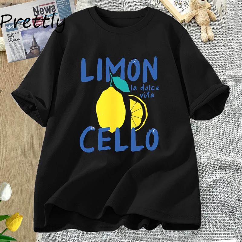 Lemon Print Women T Shirt Summer Vacation T-Shirt Retro Graphic Tee Cotton Short Sleeve Vintage Clothes