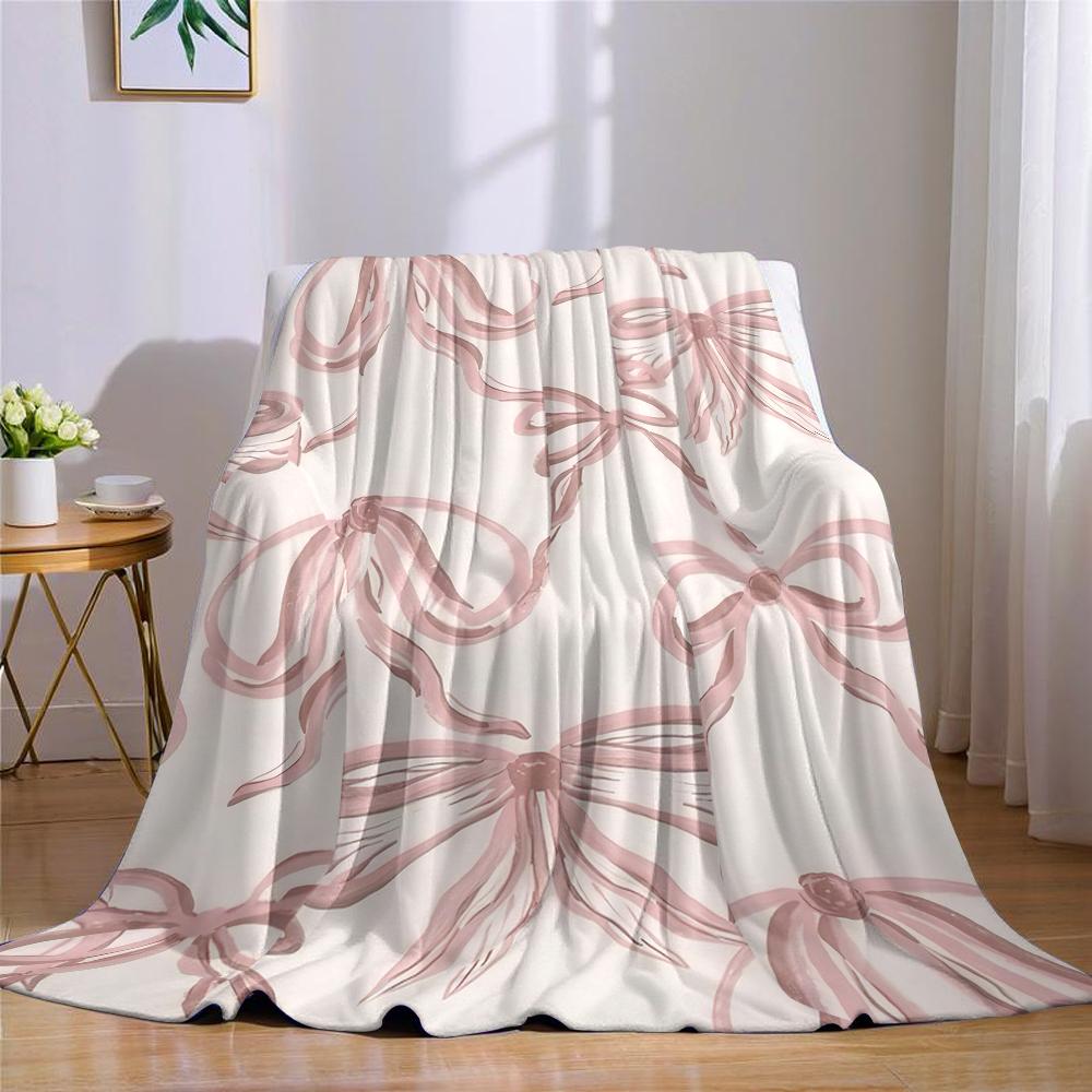 Dusty Pink Bow Flannel Blanket Warm Soft Halloween Christmas Couch Warm Cozy Decorative Decor Gift for All Season