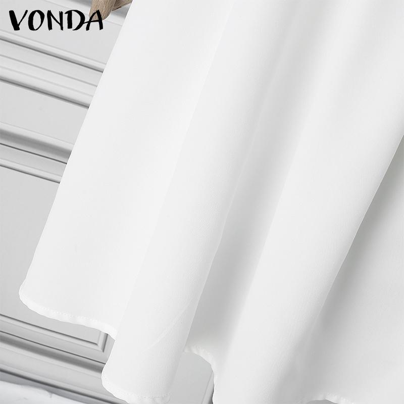 VONDA Women Plus Size Fashion Solid Color Stand Collar Pocket Long Sleeve Dresses