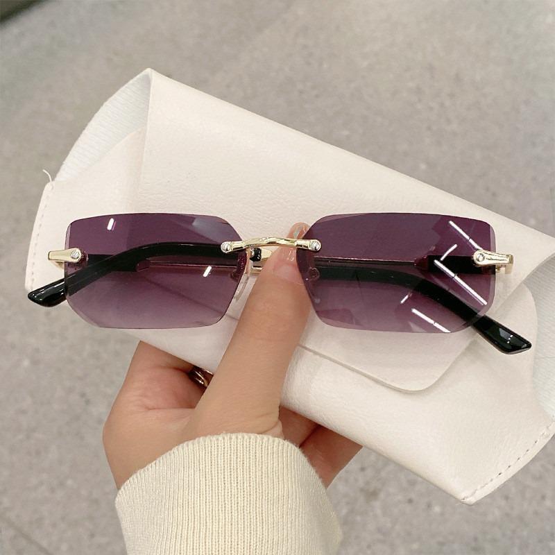 Fashion Retro Rimless Square Sunglasses Women Men Vintage Rectangle Sun Glasses UV400 Driving Eyewear Frameless Gradient Shades