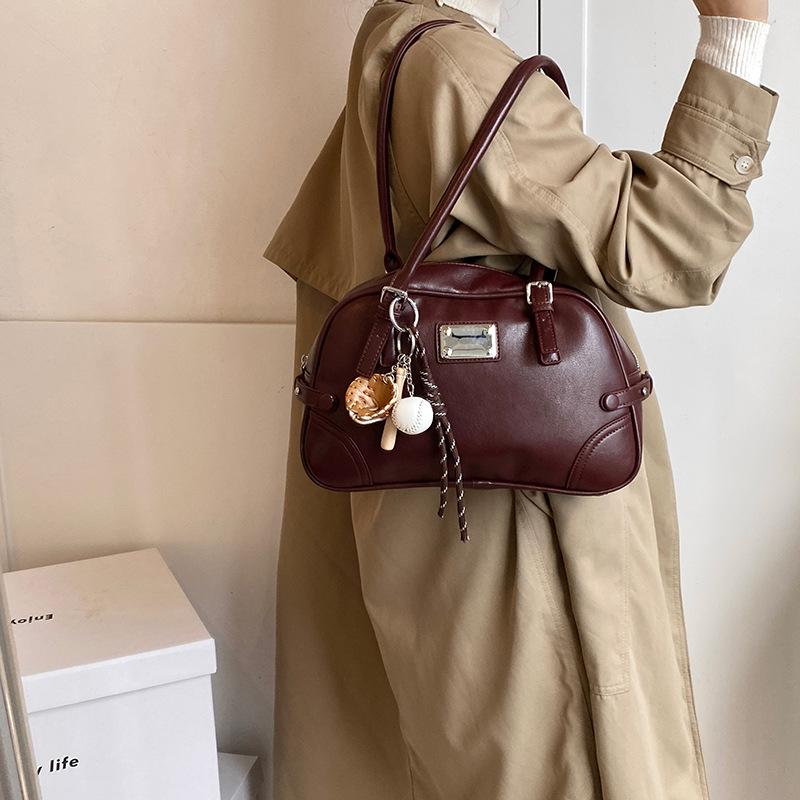 

Сумка-боулинг премиум-класса большой вместимости женская 2025 новая модная текстурная сумка на плечо ручная сумка 31.5*11*19.5 красный