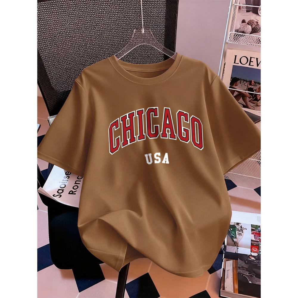 Chicago Usa Letter Printing T-Shirt Women Summer Short Sleeve Tops Comfortable Soft O-Neck T Shirt Casual Womans Clothes