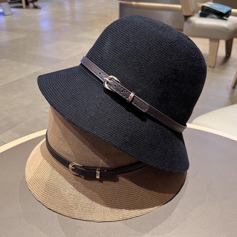 Korean version ins belt knitted breathable sunscreen fisherman hat children autumn travel versatile sunshade dome top hat