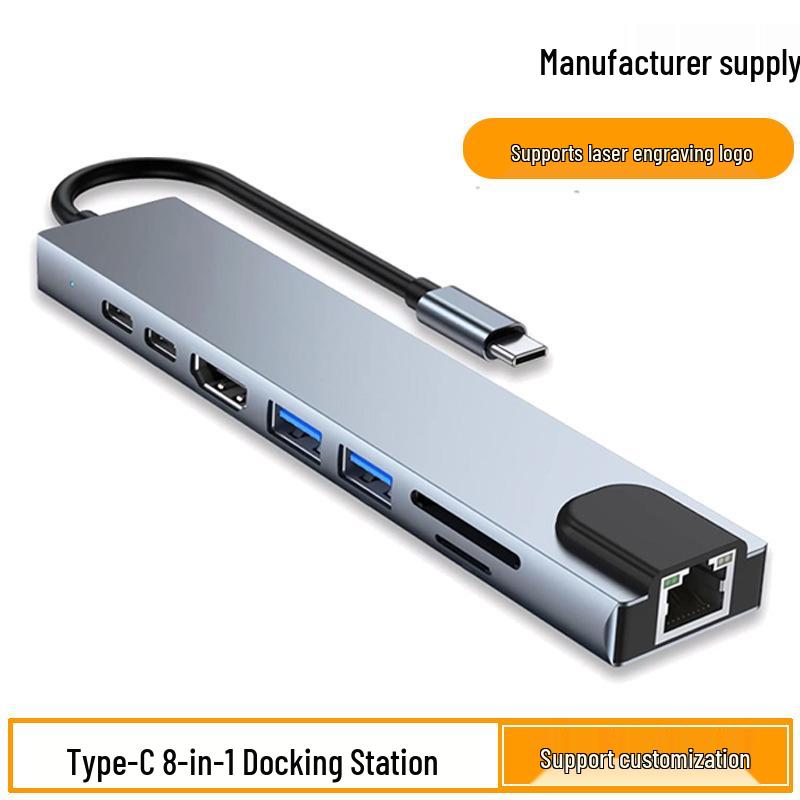 8-in-1 USB-C Hub: HDMI, Network Adapter, USB 3.0, Multi-Functional Card Reader Expansion Dock