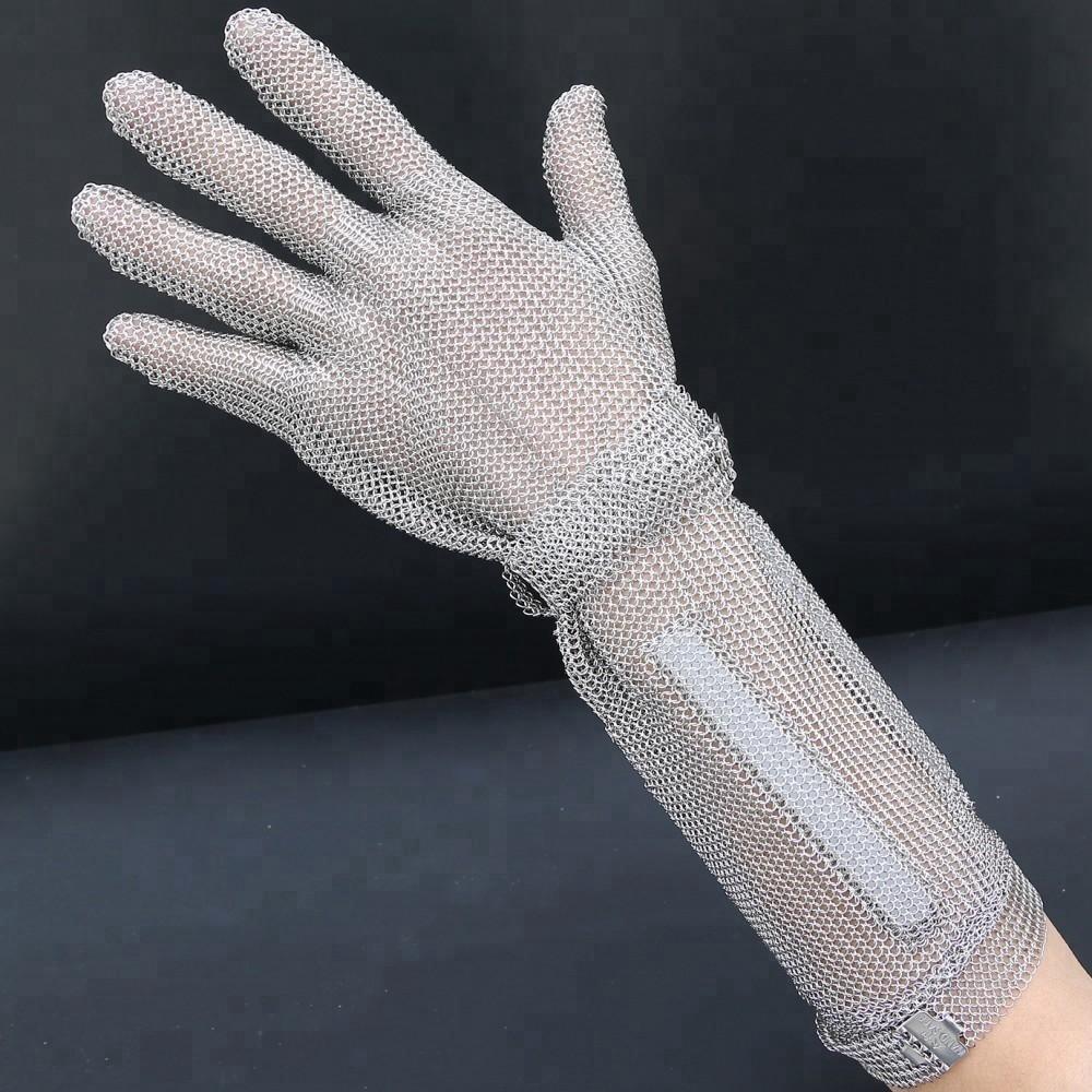 15 cm Long Cuff Arm and Hand protection Ring Mesh Cut Resistant Gloves for Meat Processors (Silver,Cut-Protection Gloves&Xs)