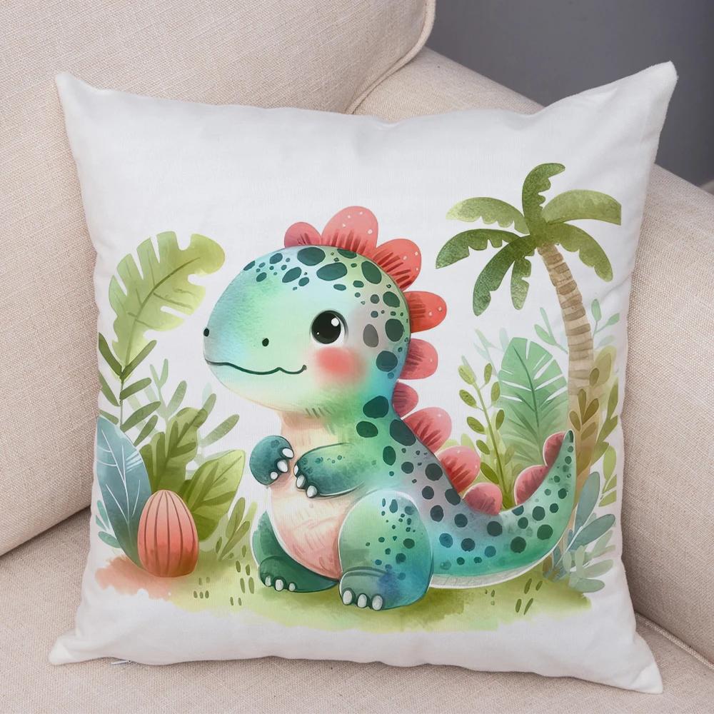 Cute Jurassic Dinosaur Child Cushion Cover Decor Cartoon Animal Print Pillow Case Soft Plush Throw Pillowcase for Sofa Home Car