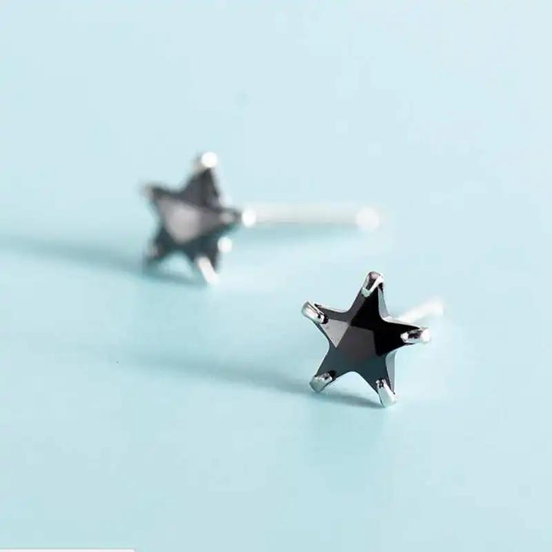 Ruifan Small Star Black Cubic Zircon Stud Earrings for Women Silver 925 Trendy Lady Jewelry New Official-website