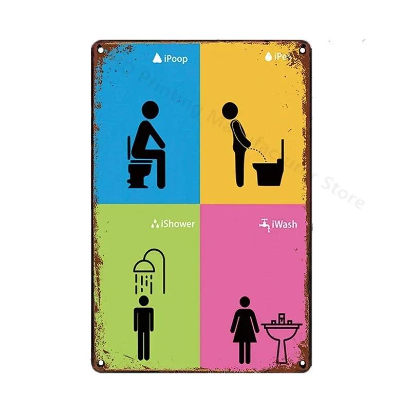 Toilet Sign Vintage Funny Metal Tin Signs Retro WC Lavatory Toilettes Wall Poster Art Bar Club Bathroom Toilet Wall Decor