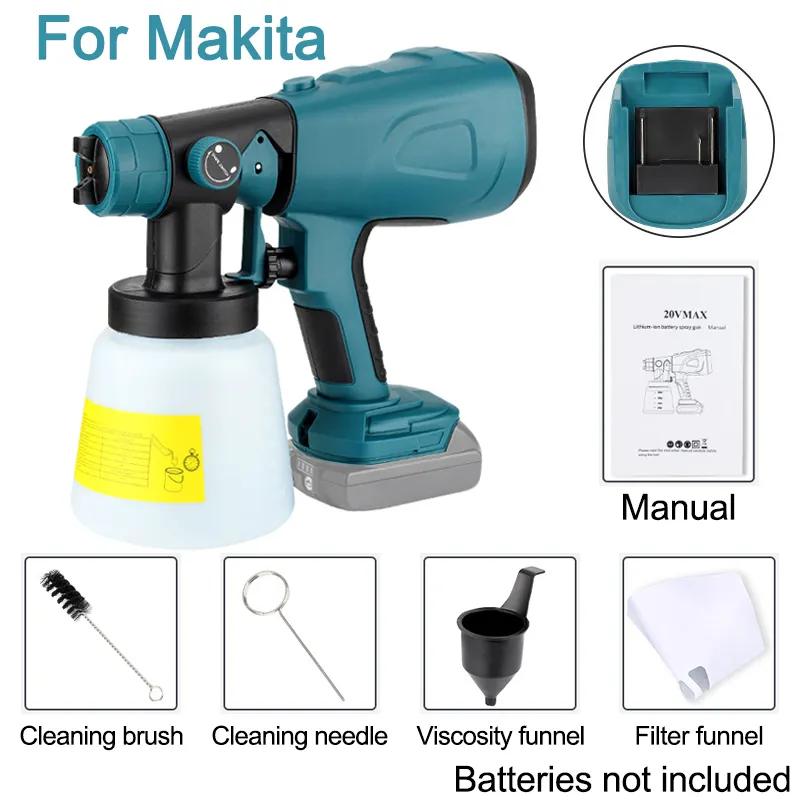 800ML Electric Spray Gun For Makita/Dewalt/Bosch/Milwaukee/Ryobi 18V 20V Battery Cordless Electric Paint Sprayer For Car