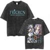 Washed Vintage Anime Frieren Beyond Journeys End Himmel Tshirt Men Women Fashion Harajuku Short Sleeve Cotton Casual Tshirts