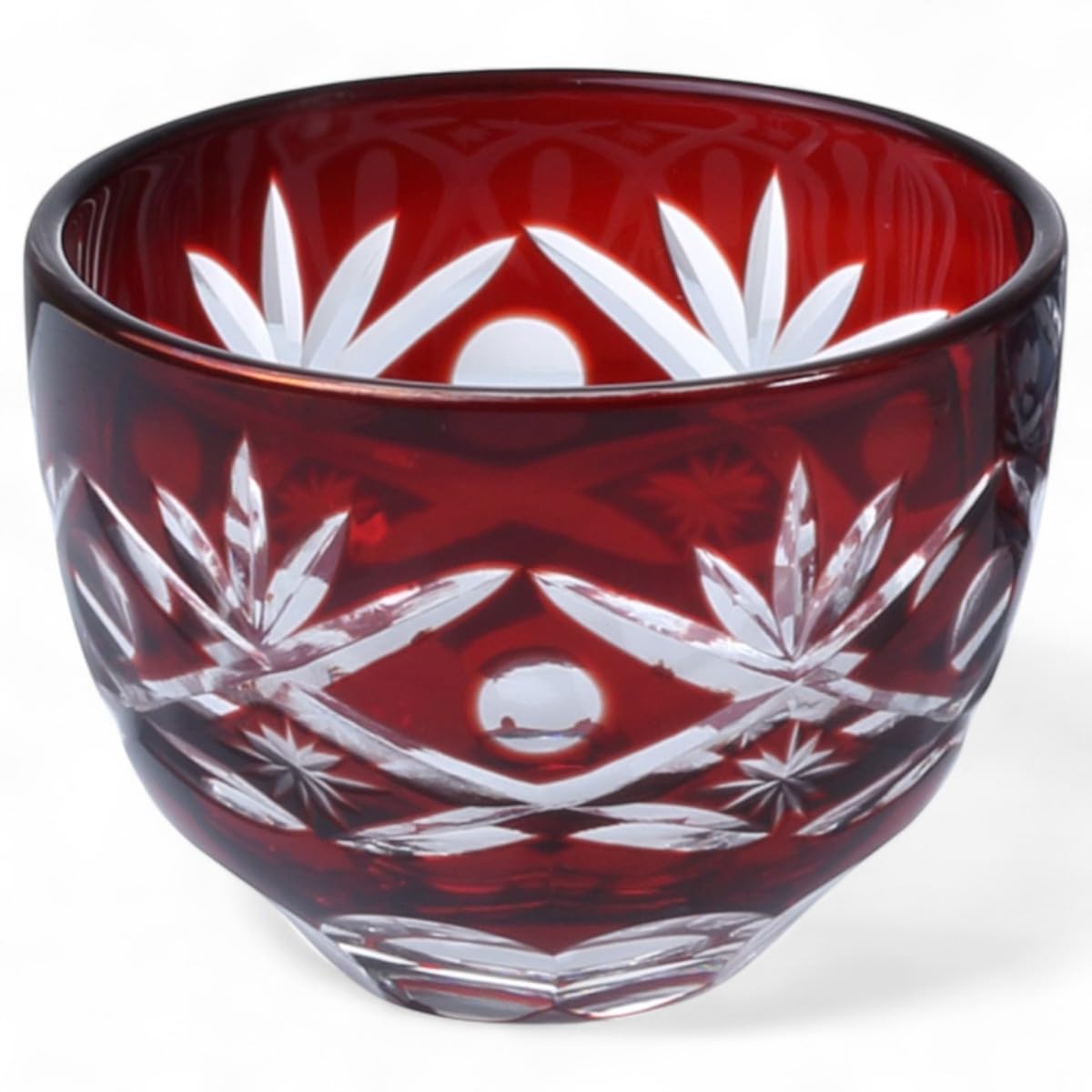 Mizukage Kiriko Glass Cup Sake Cup 30cc Orchid Carving Red Current Model J-kitchens 54xH40mm