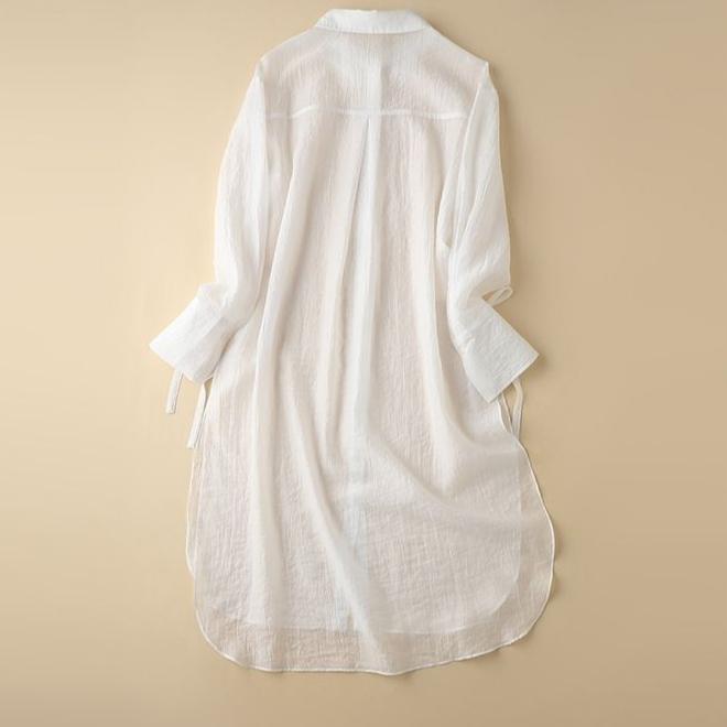 Women's Long Sleeved Sunscreen Shirt Loose Casual Mid Length Cardigan Shirt Thin