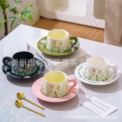 Französische Retro-Kaffeetassen und Untertassen, Hochwertige exquisite Latte-Tassen, Paare von Tassen, Hochzeitsgeschenke, Keramik-Nachmittagstee-Tassen
