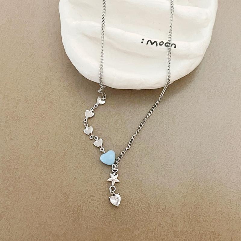 Süße Coole Zirkon Herz Anhänger Halskette Metall Herz Choker Mode Halskette Elegante Schlüsselbein Kette Y2K Schmuck