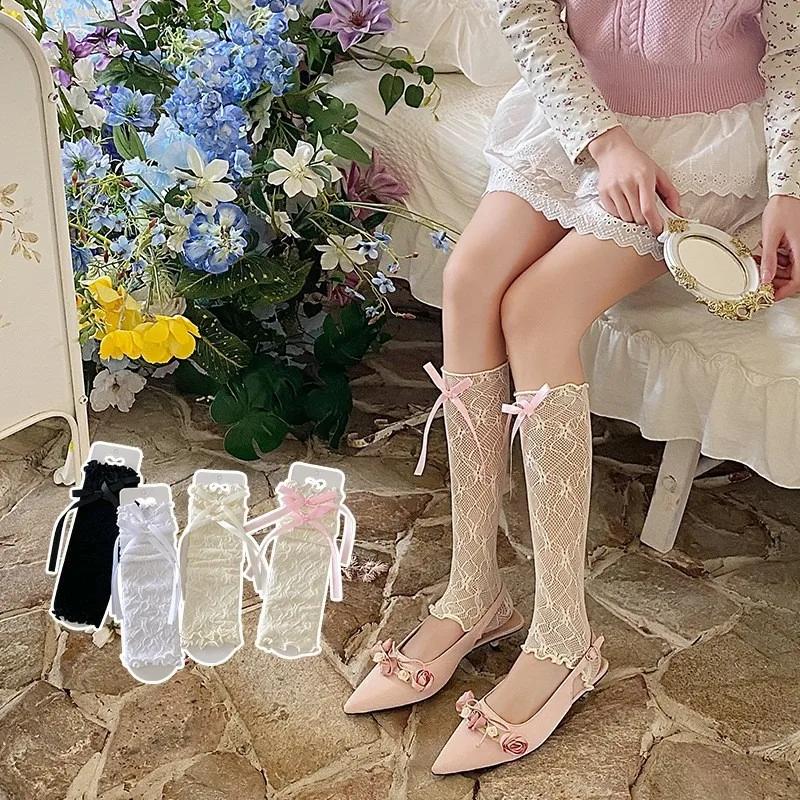 Bow Lace Sleeves JK Girl Calf Sleeves Long Tube Lolita Lace Bow Sunscreen Sleeves