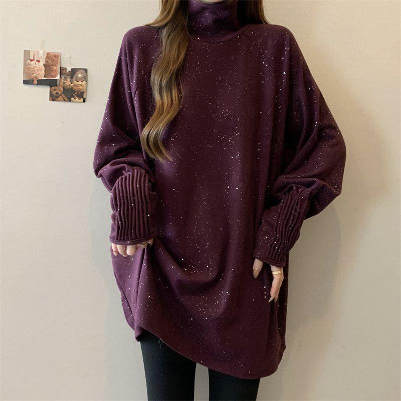 Sweater for Women Autumn Winter Thickened Warm Knitted Stretchy Long Sleeve Oversize Long-neck Tops