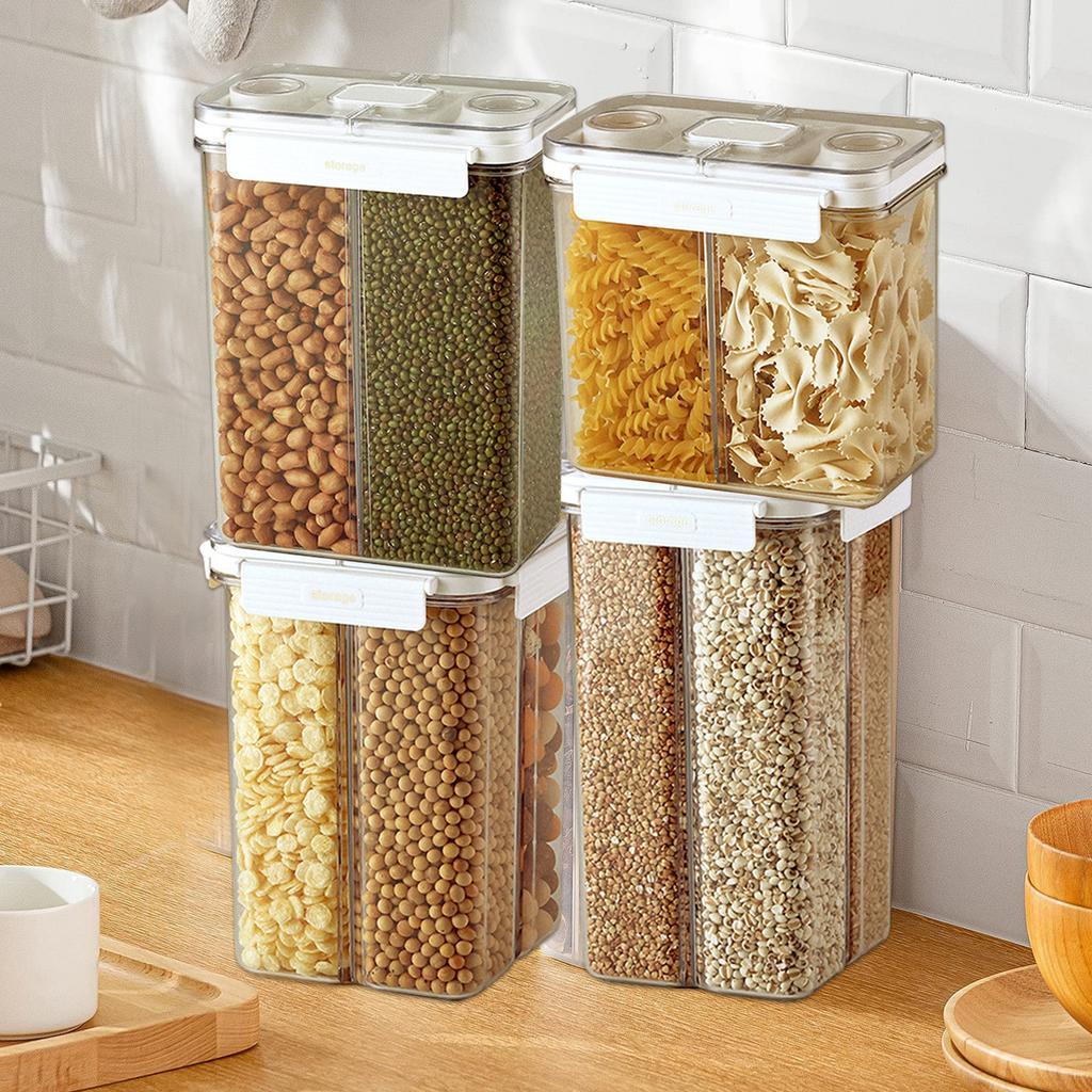 Airtight Cereal Storage Container Large Capacity Compartment Sealed Multigrain Can With Measuring Cup