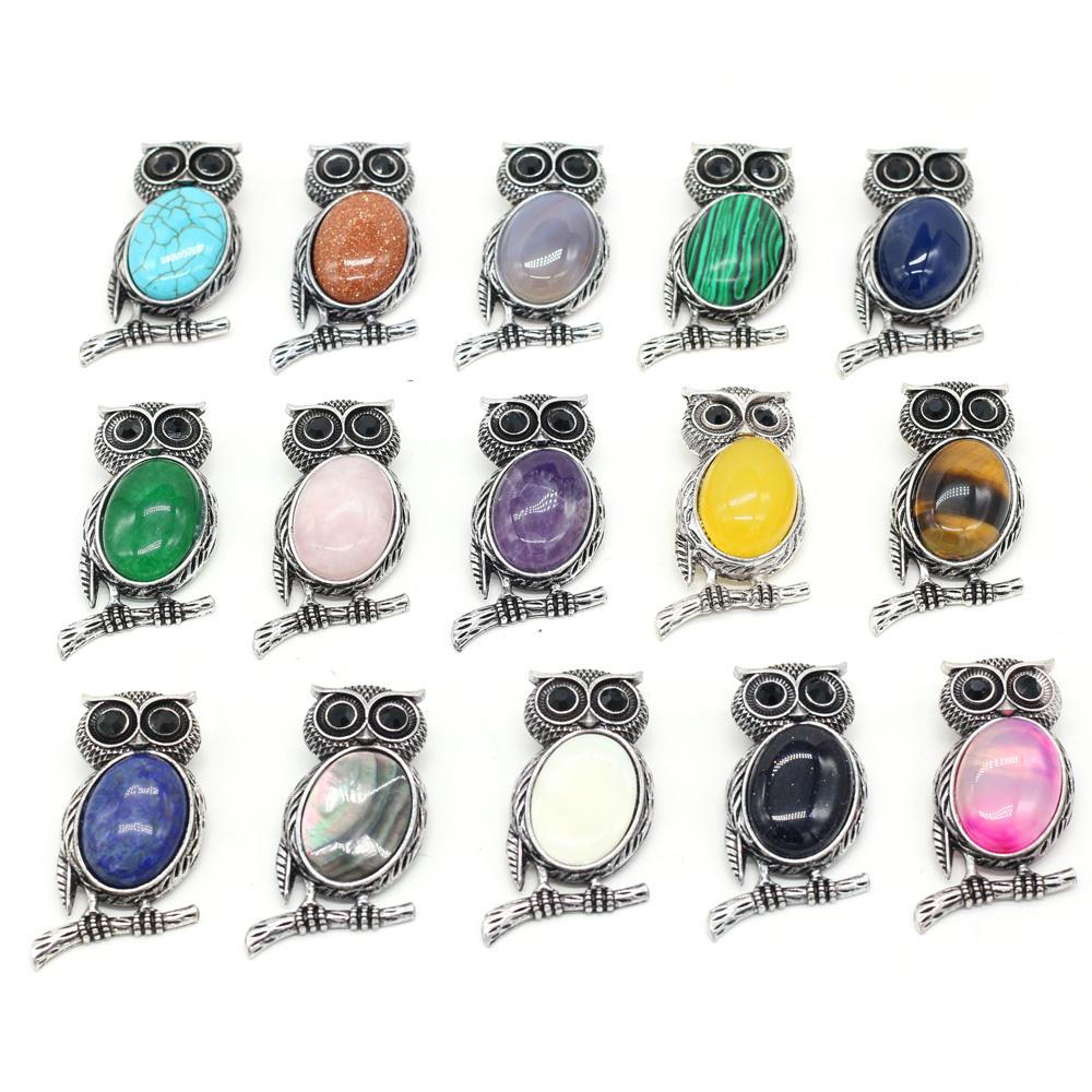 1Pc, Halloween Owl Shape Reiki Healing Crystal Pendant Brooch Pin, Unique Dual Purpose Design, for DIY Unisex Necklace Accessories or Hanging Clothes