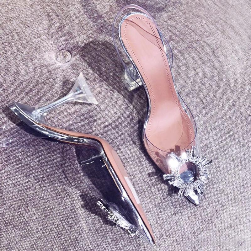 Fashion 2025Summer Women pumps Transparent Crystal Triangle heeled office lady Shoes High heels Party Wedding Shoes Woman Sandals 34-45