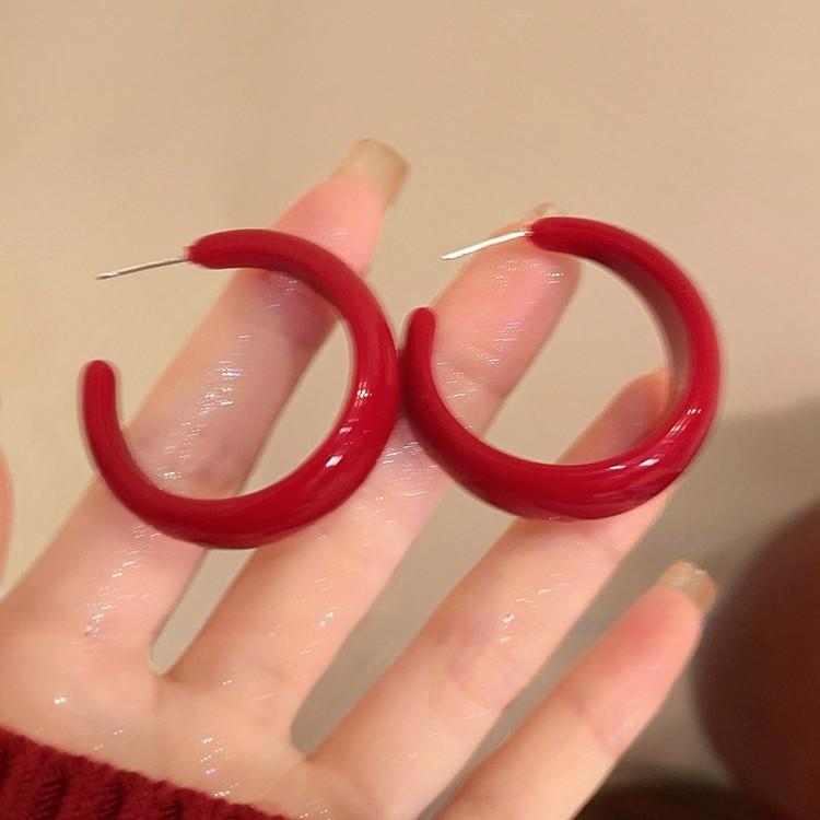 Silver Needle Acrylic C-shaped Stud Earrings Retro Hong Kong Style Simple and Versatile Earrings Light Luxury Earrings Wholesale