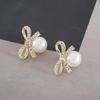 Top-Selling Faux Pearl Bow Stud Earrings for Women - Fashionable, Versatile, Sweet Style
