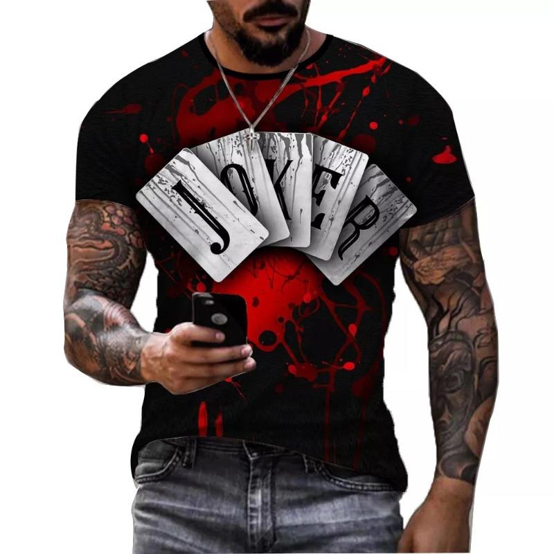 Men's 3D Printed Street Fashion T-Shirt Poker Card Printing Short Sleeve O-Neck Pullover Casual Top