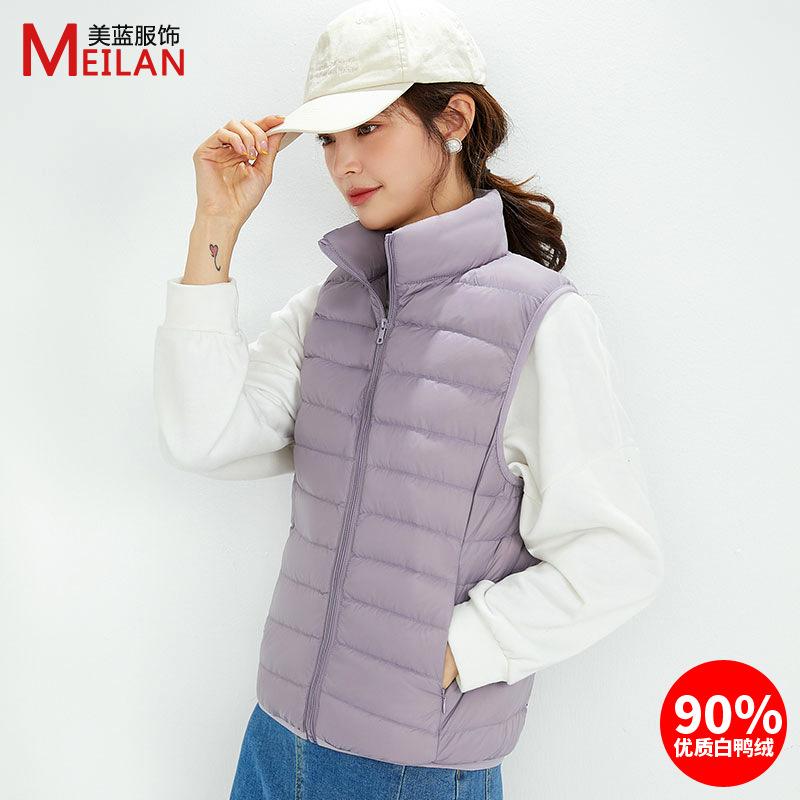 Velvet women's stand-up collar vest light down jacket women's large size thin light winter coat vest