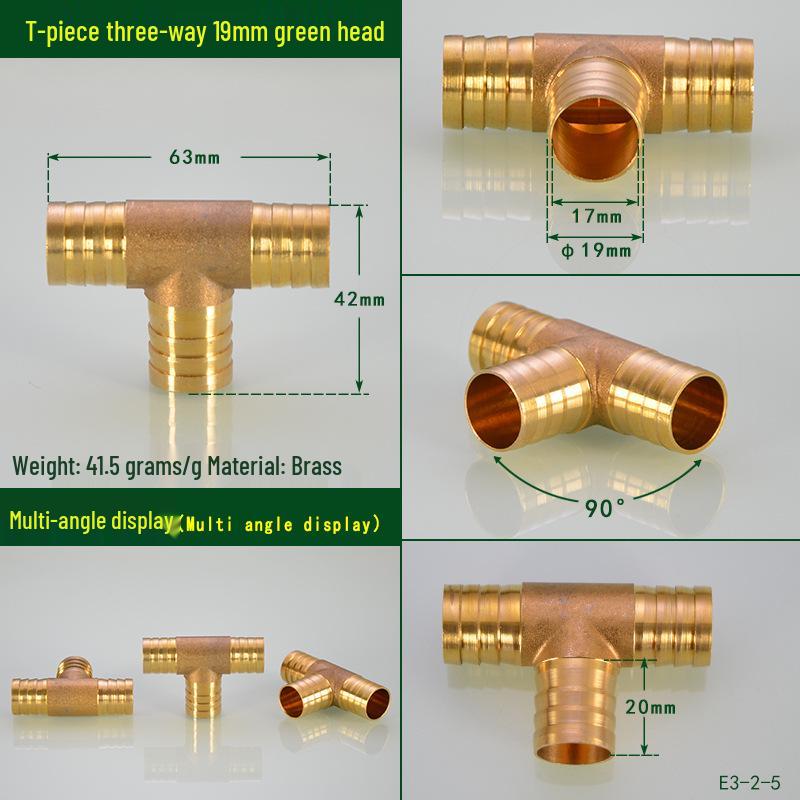 Brass Pagoda Head Insert for Gas Hose, Natural Gas Pipeline Connector 8/12, Pneumatic Fittings Inline Cross Tee