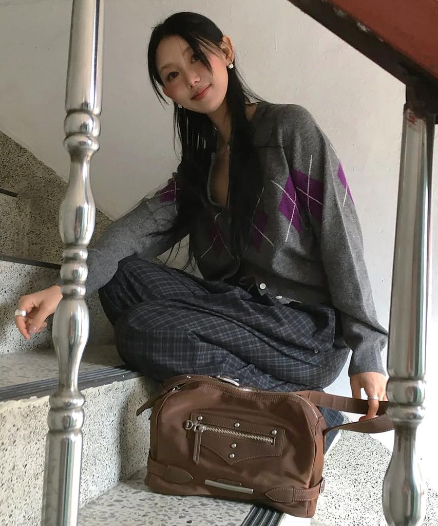 Raiment Side Belt Stud Brick Bag_Brown